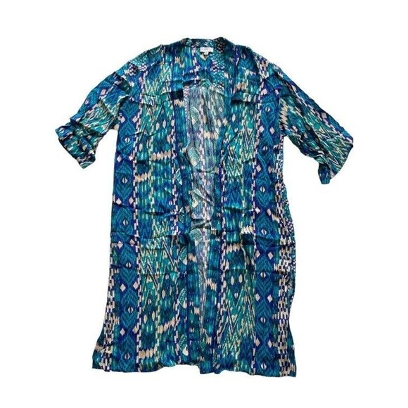 Evereve Women’s M/L Sienna Multicolor Longline Wrap Duster Ikat‎ Geometric - Picture 1 of 10